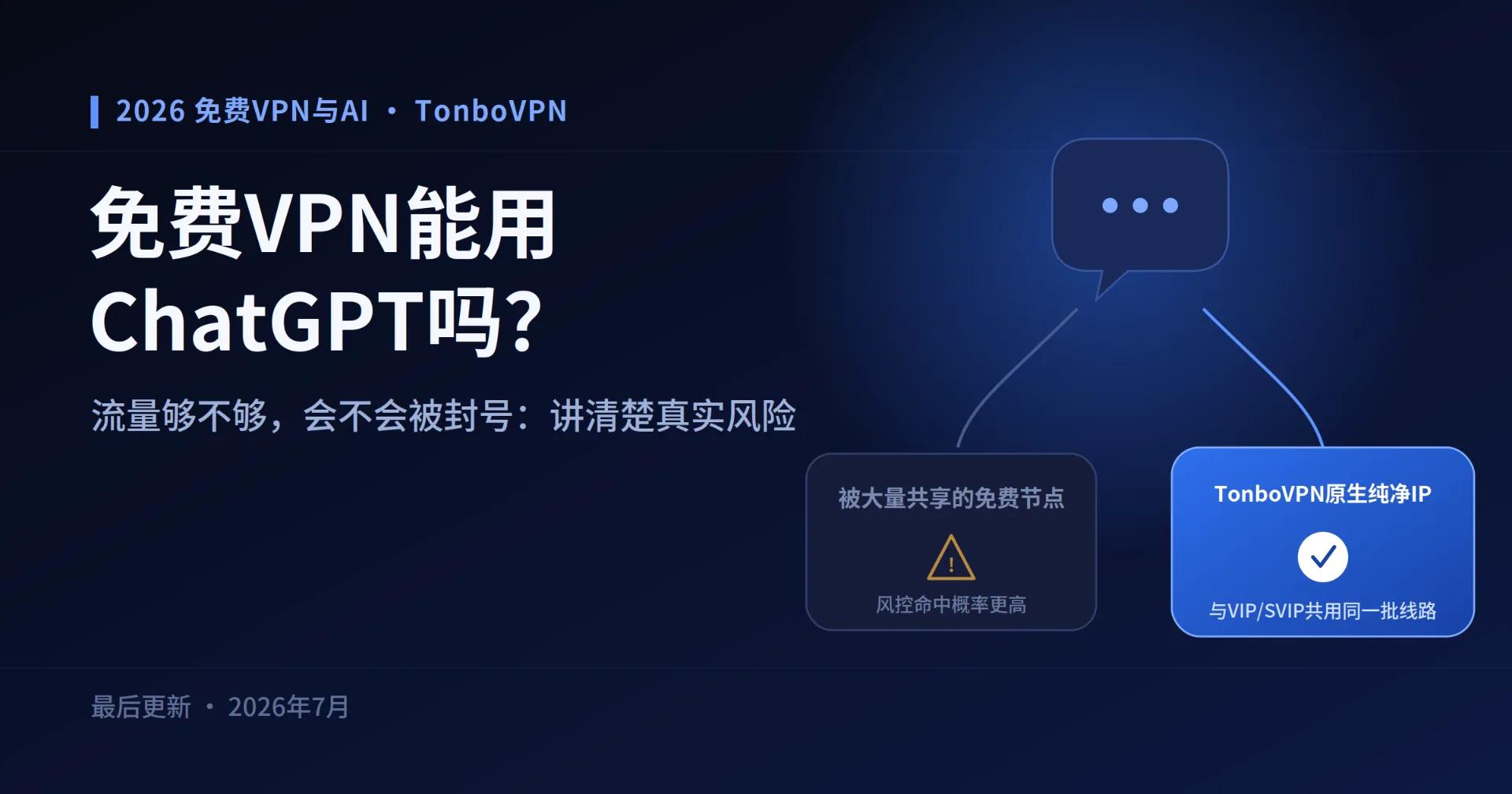 免费VPN能用ChatGPT吗？2026流量与封号风险说明 - 通博VPN