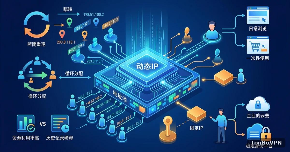什么是动态IP？分配机制与适用场景 - TonBoVPN