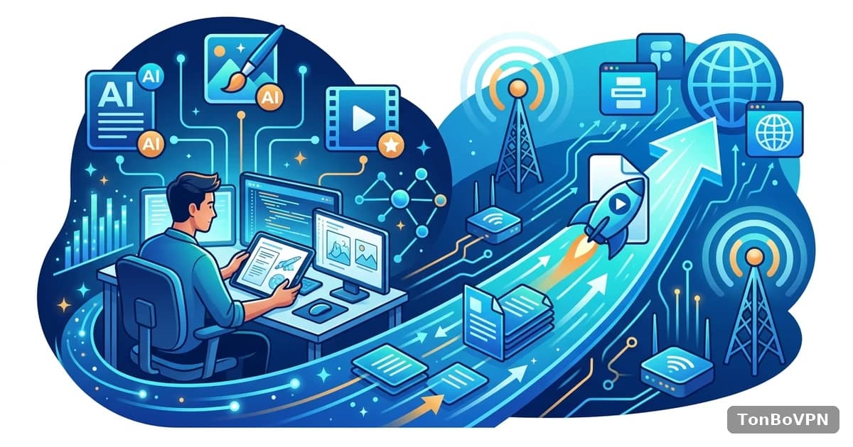 自媒体人怎么用AI工具做海外内容？从创作到发布的完整网络方案 - TonBoVPN