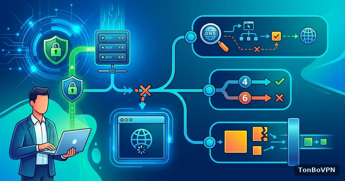 VPN 已连接但网页还是打不开？DNS、IPv6、MTU 三步自查方法 - 通博VPN